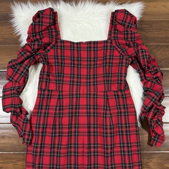 Antonio Melani Women's Size 12 Red Tartan Plaid Elena Square Neck Midi‎ Dress - Picture 8 of 11